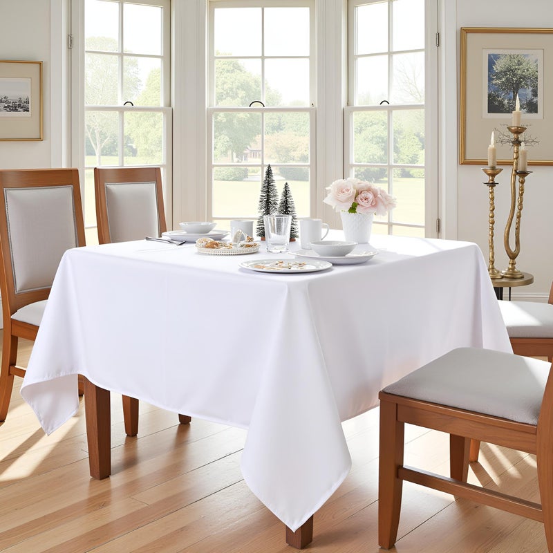 sancua Square Tablecloth - 60 x 60 Inch - Water Resistant Spill Proof Washable Polyester Table Cloth, Decorative Fabric Table Cover for Dining Tables, Buffet Parties and Camping, White - Image 2
